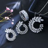 4 PCS/Set Leaf Shape Fashion CZ Necklace Earring Bracelet and Ring Sets  Ring  Size:8