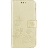 For Galaxy J3 (2017) / J330 (EU Version) Roses Pressed Flower Pattern Horizontal Flip Leather Case with Holder & Card Slots & Wallet(Gold)