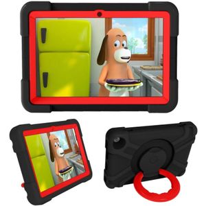 For Amazon Kindle Fire HD8 (2020) PC + Silicone Shockproof Combination Case with 360 Degree Rotating Holder & Handle(Black + Red)
