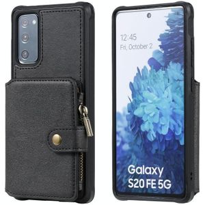 Zipper Shockproof Protective Case with Card Slots & Bracket & Photo Holder & Wallet Function For Samsung Galaxy S20 FE 5G(Black)