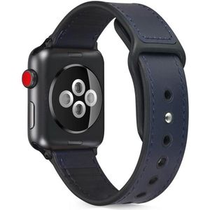 Paste Leather TPU Watchband For Apple Watch Series 6 & SE & 5 & 4 44mm / 3 & 2 & 1 42mm(Dark Blue)