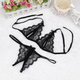 3 PCS Lady Lotion Open Sexy Lace Three-Point Erotic Lingerie Open Panties Temptation Set(Black)