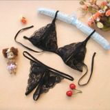 3 PCS Lady Lotion Open Sexy Lace Three-Point Erotic Lingerie Open Panties Temptation Set(Black)