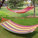 Outdoor Rollover-resistant Double Person Canvas Hammock Portable Beach Swing Bed with Wooden Sticks  Size: 2 x 1.5m(Red)