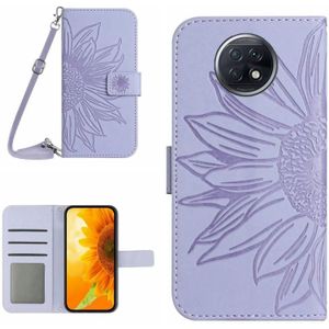 Voor Xiaomi Redmi Note 9T Skin Feel Sun Flower Pattern Flip lederen telefoonhoes met lanyard