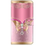 Voor Motorola Moto G54 Crystal 3D schokbestendig beschermend lederen telefoonhoesje (roze onderkant vlinder)
