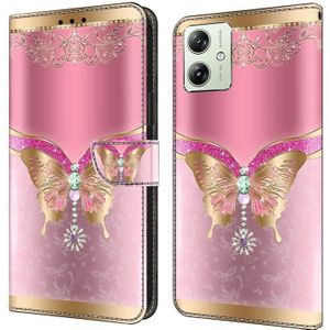 Voor Motorola Moto G54 Crystal 3D schokbestendig beschermend lederen telefoonhoesje (roze onderkant vlinder)