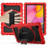 For Samsung Galaxy Tab A7 2020 (T500 / T505) 360 Degree Rotation PC + Silicone Shockproof Combination Case with Holder & Hand Grip Strap & Neck Strap(Red)