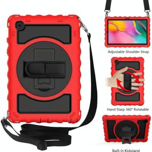 For Samsung Galaxy Tab A7 2020 (T500 / T505) 360 Degree Rotation PC + Silicone Shockproof Combination Case with Holder & Hand Grip Strap & Neck Strap(Red)