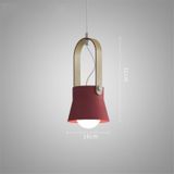 Wood Grain Creative Simple Personality Restaurant Chandelier Single Head Study Bedroom Macaron Bar Small Lamp without Light Source  Size:S(Red)