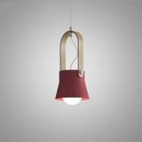 Wood Grain Creative Simple Personality Restaurant Chandelier Single Head Study Bedroom Macaron Bar Small Lamp without Light Source  Size:S(Red)