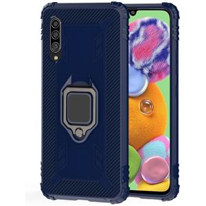 For Galaxy A90 5G Carbon Fiber Protective Case with 360 Degree Rotating Ring Holder(Blue)