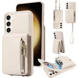 Voor Samsung Galaxy S23+ 5G Crossbody Lanyard Rits Portemonnee Lederen Telefoonhoes(Beige)