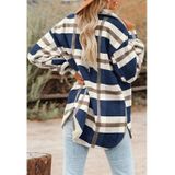 Revers lange mouwen flanel check shirt losse casual vest jack voor dames (kleur: marineblauw maat: L)