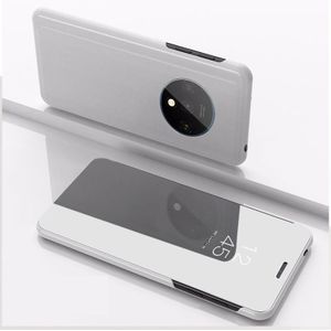 For One Plus 7T Plated Mirror Horizontal Flip Leather Case  with Stand Mobile Phone Holster(Silver)