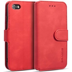 DG.MING Retro Oil Side Horizontal Flip Case with Holder & Card Slots & Wallet for iPhone 7 / 8(Red)