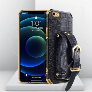 Electroplated TPU Crocodile Pattern Leather Case with Wrist Strap For iPhone 6(Black)