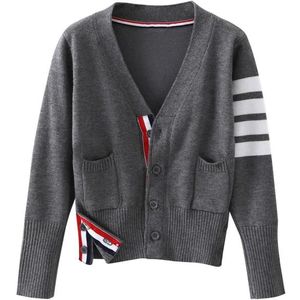 V-hals Sweater Girls Mid-length Sweater Coat (Kleur: Grijs formaat: 120)