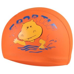 Children Cartoon Hippo Pattern PU Coated Waterproof Swimming Cap(Orange)