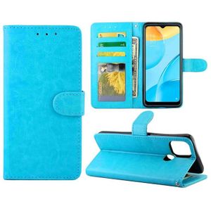 For OPPO A15 Crazy Horse Texture Leather Horizontal Flip Protective Case with Holder & Card Slots & Wallet & Photo Frame(Baby Blue)