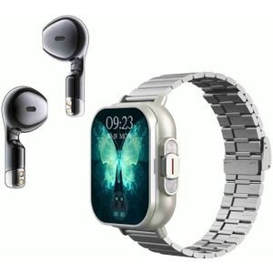 D8 2 01 inch 2 in 1 Bluetooth-oortelefoon stalen band smartwatch  ondersteuning voor gezondheidsmonitoring / NFC