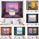 Sea View Window Background Cloth Fresh Bedroom Homestay Decoration Wall Cloth Tapestry  Size: 200x150cm(Window-4)