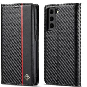 LC.IMEEKE Carbon Fiber PU + TPU Horizontal Flip Leather Case with Holder & Card Slot & Wallet For Samsung Galaxy S21+ 5G(Vertical Black)