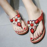 Ladies Summer Bohemian Sandals Seaside Retro Beaded Shell Slippers  Size: 37(Red)