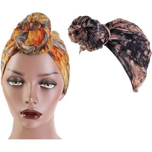 3 PCS Tie-Dye Ball Turban Hat Ethnic Style Knotted Hat Ladies Scarf Wrap Head Hat(Black)