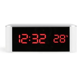 Home LED Mirror Multifunction Electronic Clock Mirror Clock Household Thermometer(Red Word)