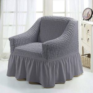 Four Seasons Universal Elastic Full Coverage Skirt Style Sofa Cover  Size: Single S 90-140cm(One-color Middle Grey)