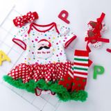 Baby kerstkleding korte mouwen Cartoon Print Lace Dress Vier-delige (Kleur: Santa White Size:66)