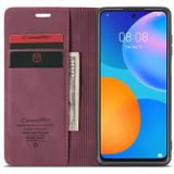 For Huawei P Smart 2021 CaseMe-013 Multifunctional Retro Frosted Horizontal Flip Leather Case with Card Slot & Holder & Wallet(Wine Red)