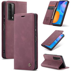 For Huawei P Smart 2021 CaseMe-013 Multifunctional Retro Frosted Horizontal Flip Leather Case with Card Slot & Holder & Wallet(Wine Red)