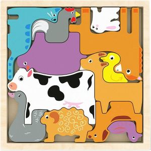 2 stks Cartoon Drie-Dimensionale Puzzel Kinderen Houten Educational Early Education Gastping Board Toy (Farm)