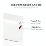 CS-20W Mini Draagbare PD3.0 + QC3.0 Dual Ports Snelle oplader met 3A Type-C tot 8 PIN-gegevenskabel (US Plug)