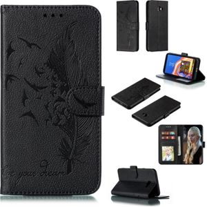 Feather Pattern Litchi Texture Horizontal Flip Leather Case with Wallet & Holder & Card Slots For Galaxy J4+(Black)