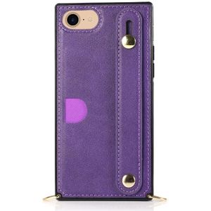 For iPhone 7 / 8 / SE 2020 Wrist Strap PU+TPU Shockproof Protective Case with Crossbody Lanyard & Holder & Card Slot(Purple)