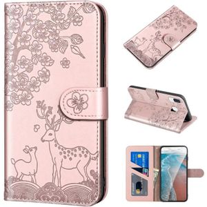 For Samsung Galaxy A40 Sika Deer Embossing Pattern Horizontal Flip PU Leather Case with Holder & Card Slot & Wallet & Photo Frame(Rose Gold)