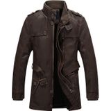 Men Long Style Leather Jacket Coat (Color:Brown Size:XXXL)