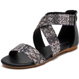 Dames Zomer Sandalen Bohemian Ethnic Beach Flat Shoes  Maat: 42(Zwart)