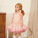 Girls Sling Puffy Solid Color Dress (Color:Cream Beige Size:90)
