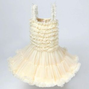 Girls Sling Puffy Solid Color Dress (Color:Cream Beige Size:90)