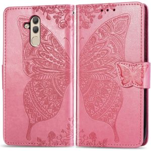 Butterfly Love Flowers Embossing Horizontal Flip Leather Case for Huawei Mate 20 Lite  with Holder & Card Slots & Wallet (Pink)