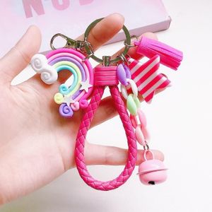 4 PCS Cute Soft Clay Rainbow Keychain Student Schoolbag Lollipop Pendant  Colour: Rose Rope Rainbow