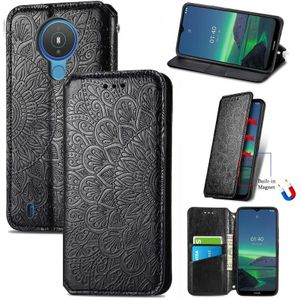 For Nokia 1.4 Blooming Mandala Embossed Pattern Magnetic Horizontal Flip Leather Case with Holder & Card Slots & Wallet(Black)