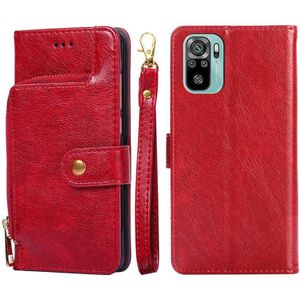 Zipper Bag PU + TPU Horizontal Flip Leather Case with Holder & Card Slot & Wallet & Lanyard For Xiaomi Redmi Note 10 4G / Note 10S(Red)