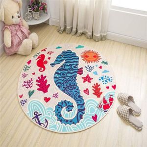 Circular Water Uptake Carpet  Floot Mat Cartoon Door Mat  Diameter: 120cm(Seahorse)