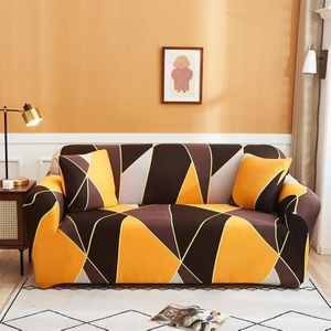 Double Seat Full Coverage Elastic Non-slip Sofa Cover(Geometric Orange)