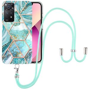 For Xiaomi Redmi Note 11 Pro 5G / 4G Foreign Electroplating Splicing Marble TPU Phone Case with Lanyard(Blue)